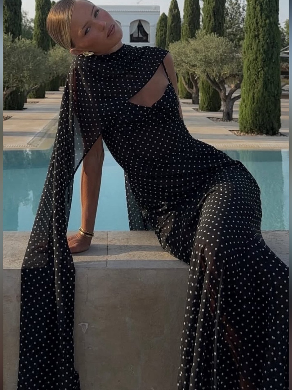 Yadira Black Base Polka Dot Chiffon Maxi Dress